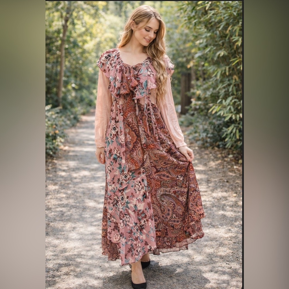 Upcycle Pink Floral Long Sleeve Dress